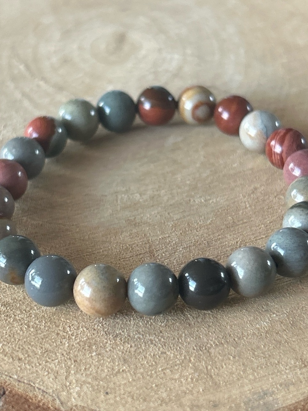 Multicolor Alashan Agate 9mm Beaded Natural Stone Bracelet - Picture 2 of 4